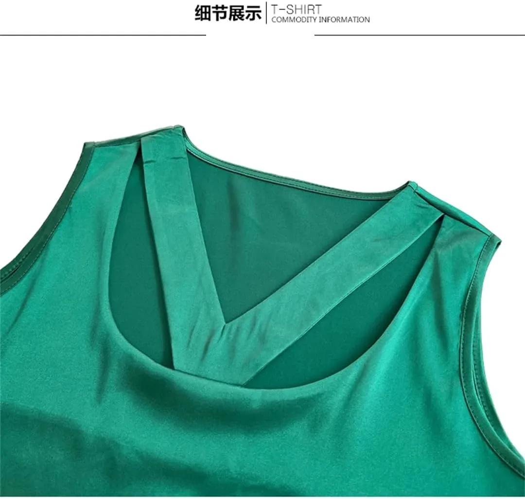 Women's Summer Camisole Tank Sleeveless Satin Vest Hollow Shirt