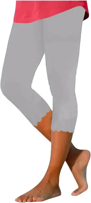 Womens Summer Casual Capri Pants Elastic High Waist Cropped Trousers Slim Fit Straight Leg Joggers Workout Yoga