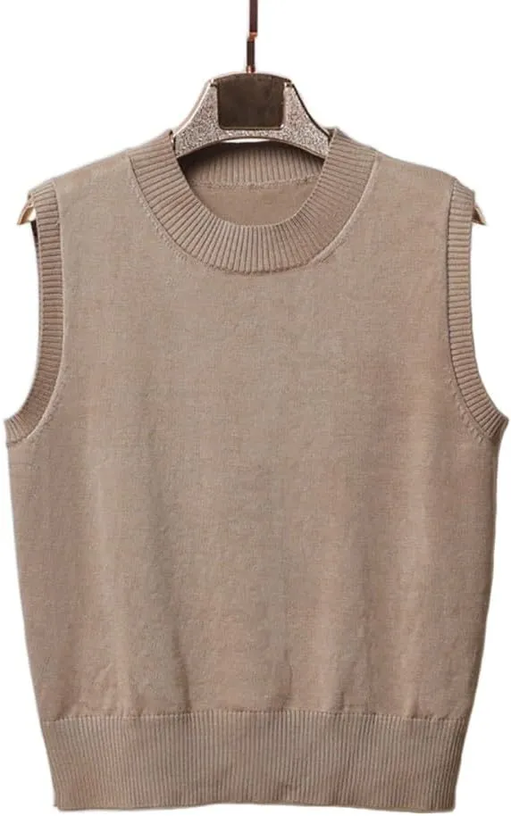 Women's Sweater Vest Crew Neck Sleeveless Pullover Sweater Classic Basic Solid Ribbed Knit Tank Tops