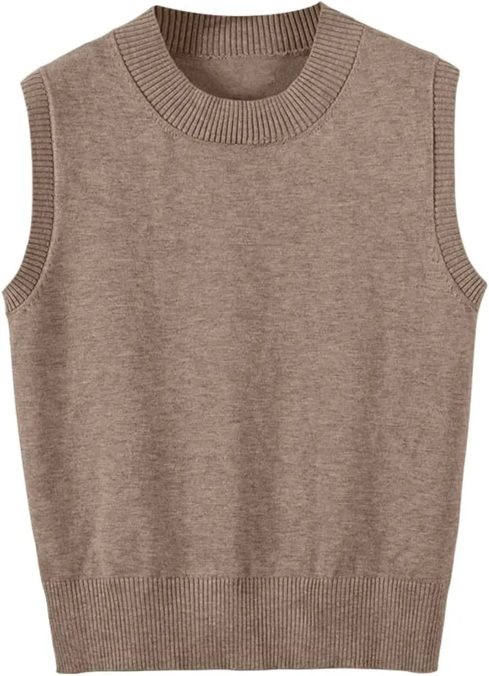 Women's Sweater Vest Crew Neck Sleeveless Pullover Sweater Classic Basic Solid Ribbed Knit Tank Tops
