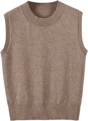 Women's Sweater Vest Crew Neck Sleeveless Pullover Sweater Classic Basic Solid Ribbed Knit Tank Tops