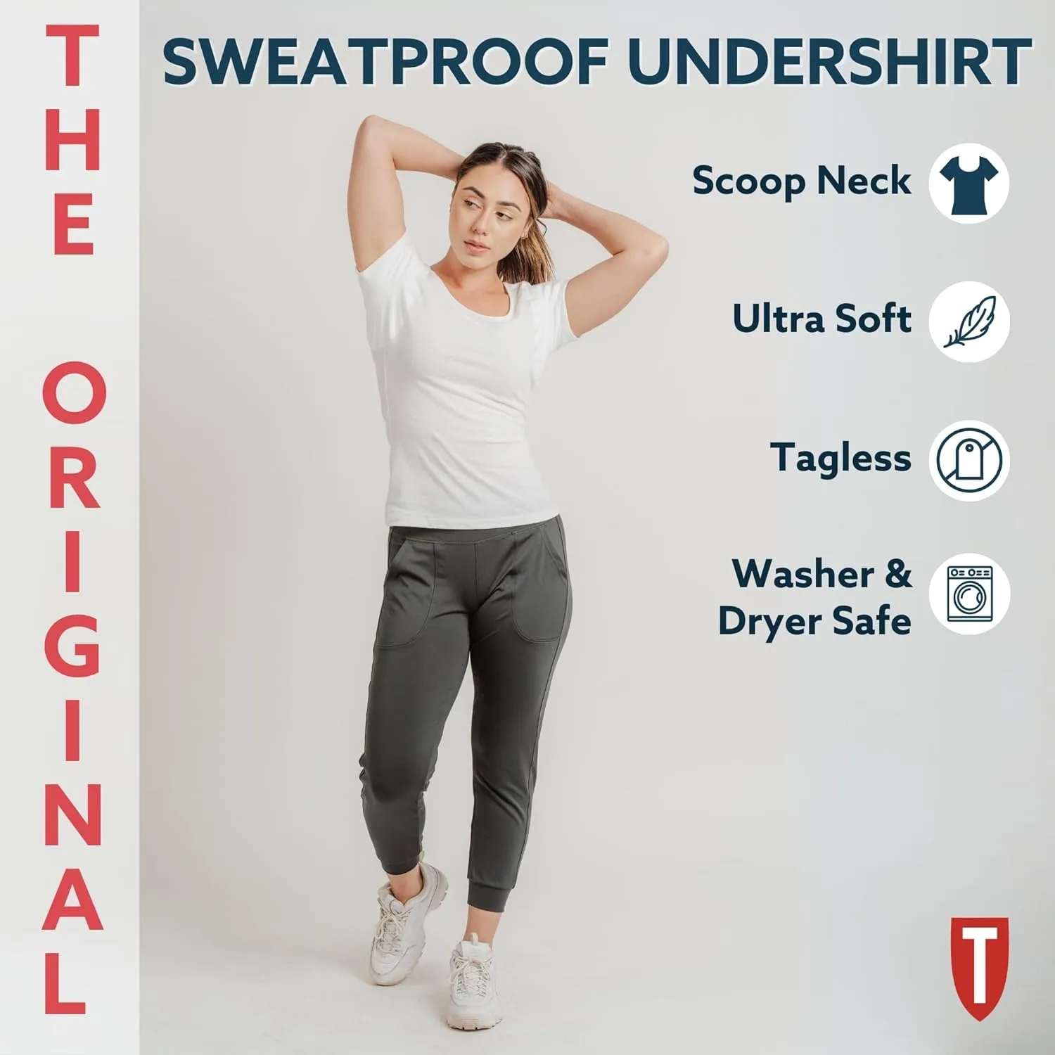 Women's Sweatproof Undershirt | Cotton Scoop Neck | Original Fit | with Sweat Pads