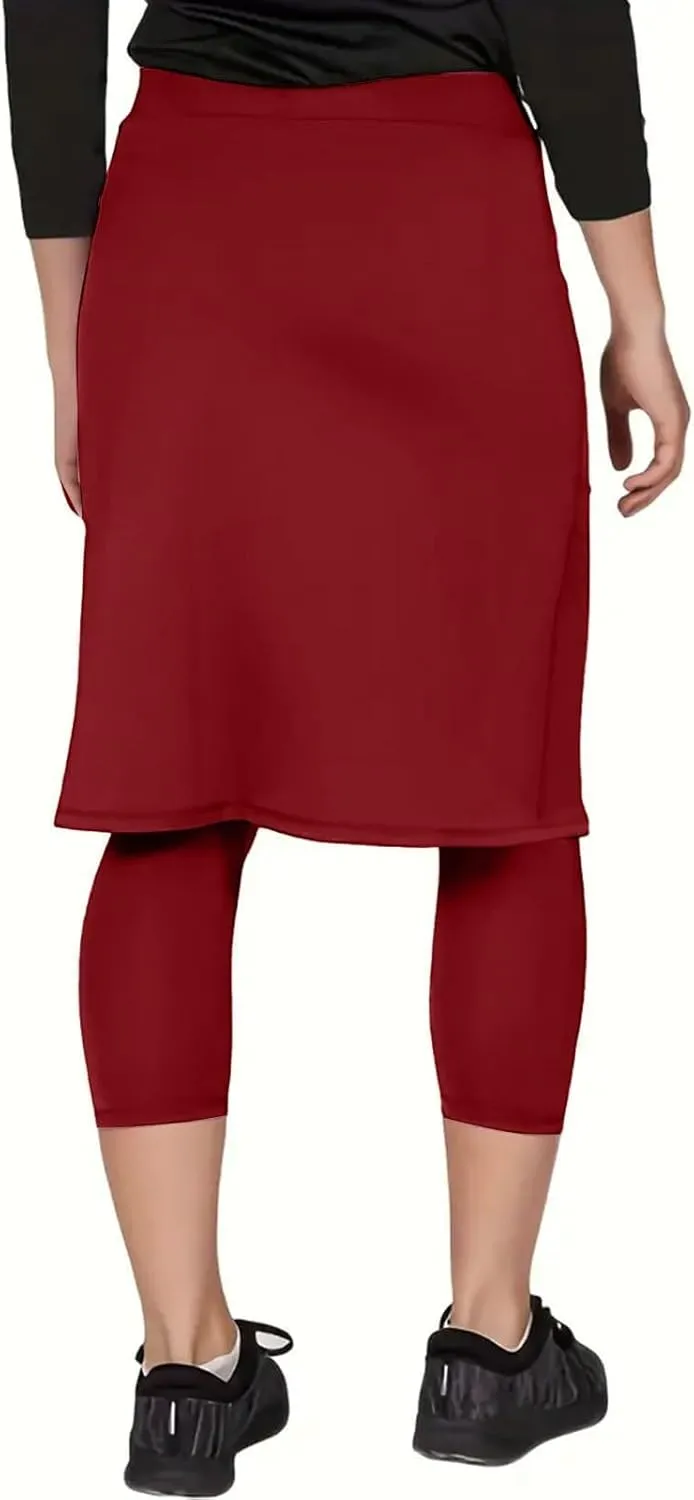 Womens Tennis Skirts with Leggings Knee Length High Waisted Yoga Capri Pants Golf Long Skorts with Pockets