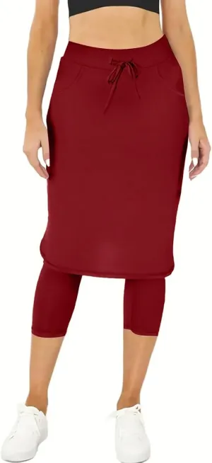 Womens Tennis Skirts with Leggings Knee Length High Waisted Yoga Capri Pants Golf Long Skorts with Pockets
