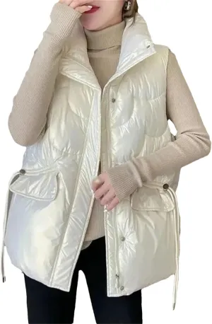 Womens Thick Vest Warm Coat Women Coats Winter Sleeveless Cotton-Padded Outwear All-Match Loose Jacket Tops