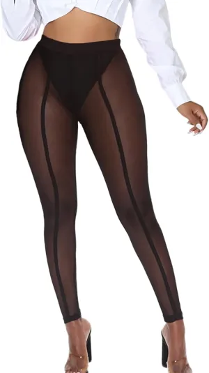 Women's Tie Dye Mesh Legging - High Waist Sheer Pantihose Long Pants Stretchy Tights Clubwear Closed Toe