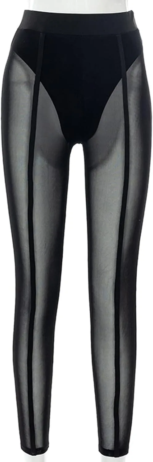 Women's Tie Dye Mesh Legging - High Waist Sheer Pantihose Long Pants Stretchy Tights Clubwear Closed Toe