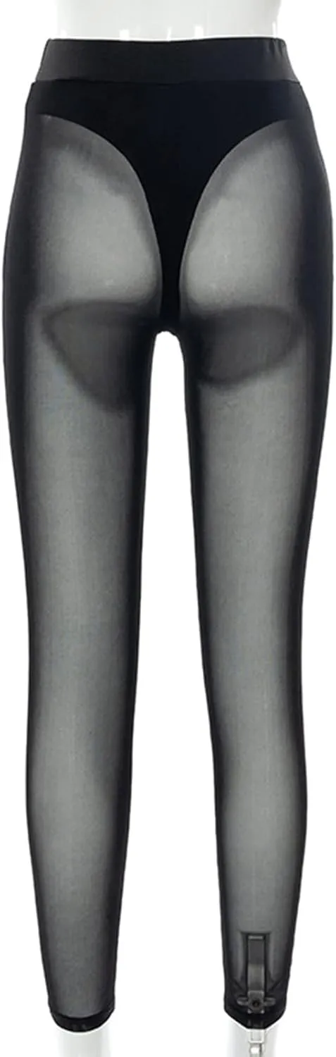 Women's Tie Dye Mesh Legging - High Waist Sheer Pantihose Long Pants Stretchy Tights Clubwear Closed Toe