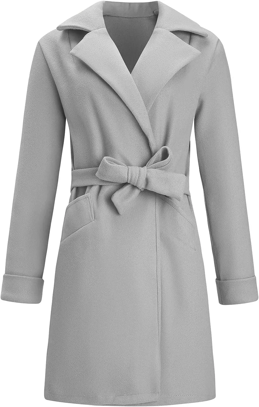 Women's Trench Coat Notch Lapel Thick Fall Winter Wrap Slim Fit Solid Wool Pea Coats Jacket with Belt (S-2XL)