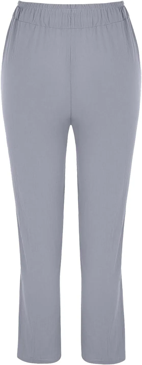Women's Trousers Solid High Waist Pocket Loose Casual Trousers Flared Lace Pants Women Plus Size Pants Casual