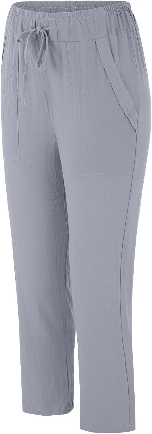Women's Trousers Solid High Waist Pocket Loose Casual Trousers Flared Lace Pants Women Plus Size Pants Casual