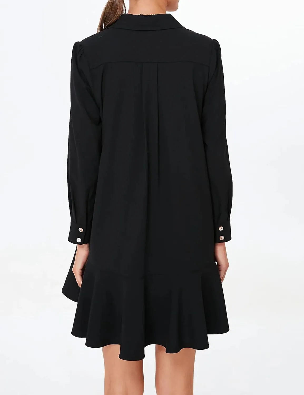 Women's Tunic Shirt Mini Dress Long Sleeve Cotton Drop Waist Collar Short Dress Button Up Ruffle Hem Shift Dresses