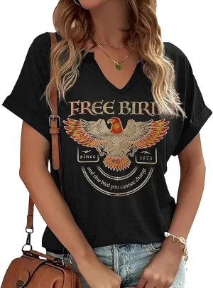 Womens Vintage Flowers V Neck Shirt Boho Floral Wildflowers Graphic Tee Casual Graphic Tees Tops for Girl