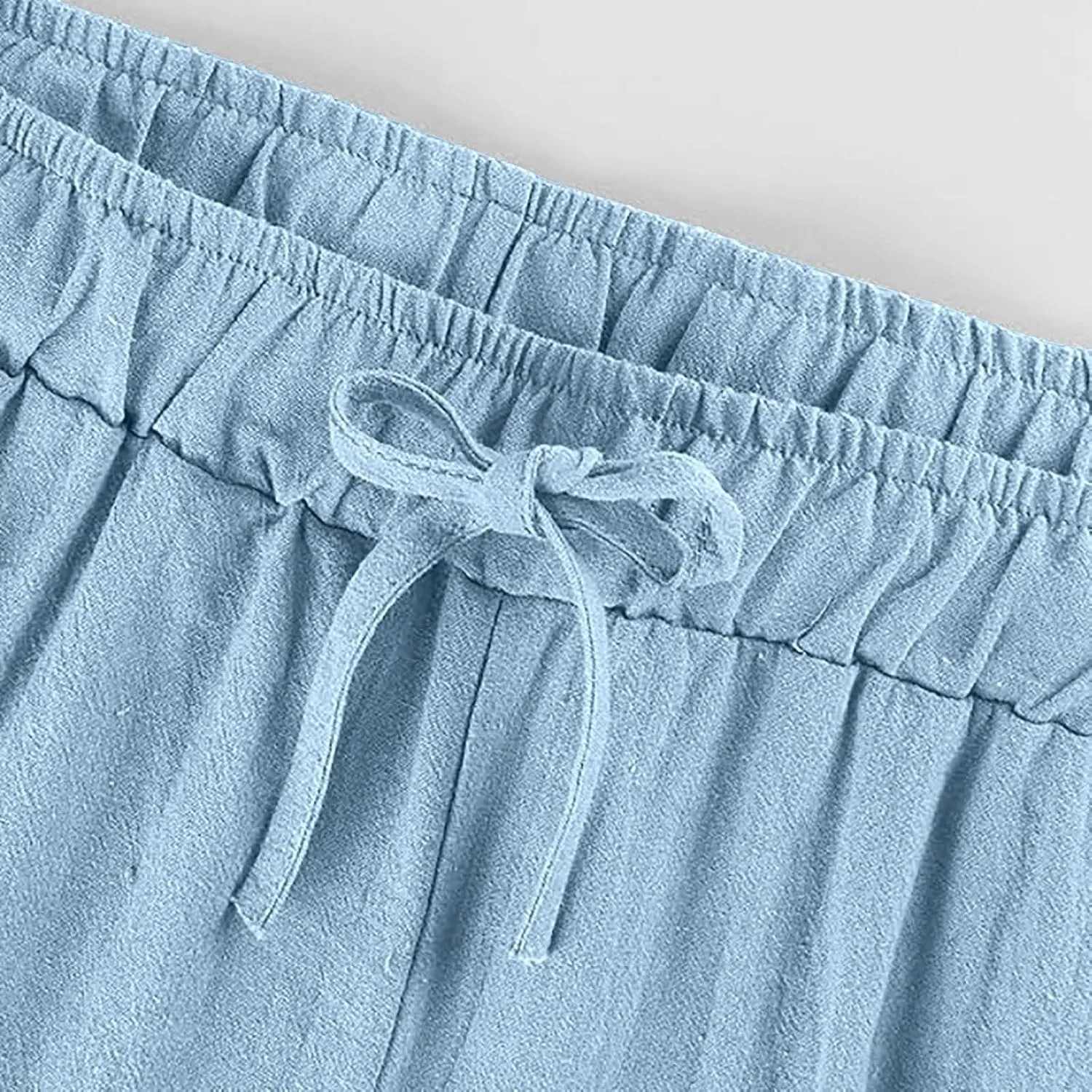 Womens Wide Leg Cotton Linen Pants Casual Loose Fit Summer Trousers Drawstring Flowy Beach Pants with Pockets