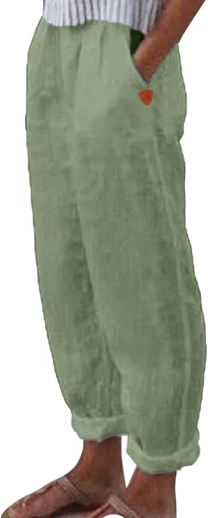 Womens Wide Leg Cotton Linen Pants Summer Casual High Waist Lightweight Lounge Slacks Oversized Beach Baggy Trousers