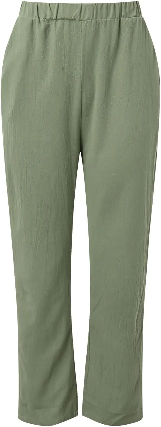 Womens Wide Leg Cotton Linen Pants Summer Casual High Waist Lightweight Lounge Slacks Oversized Beach Baggy Trousers