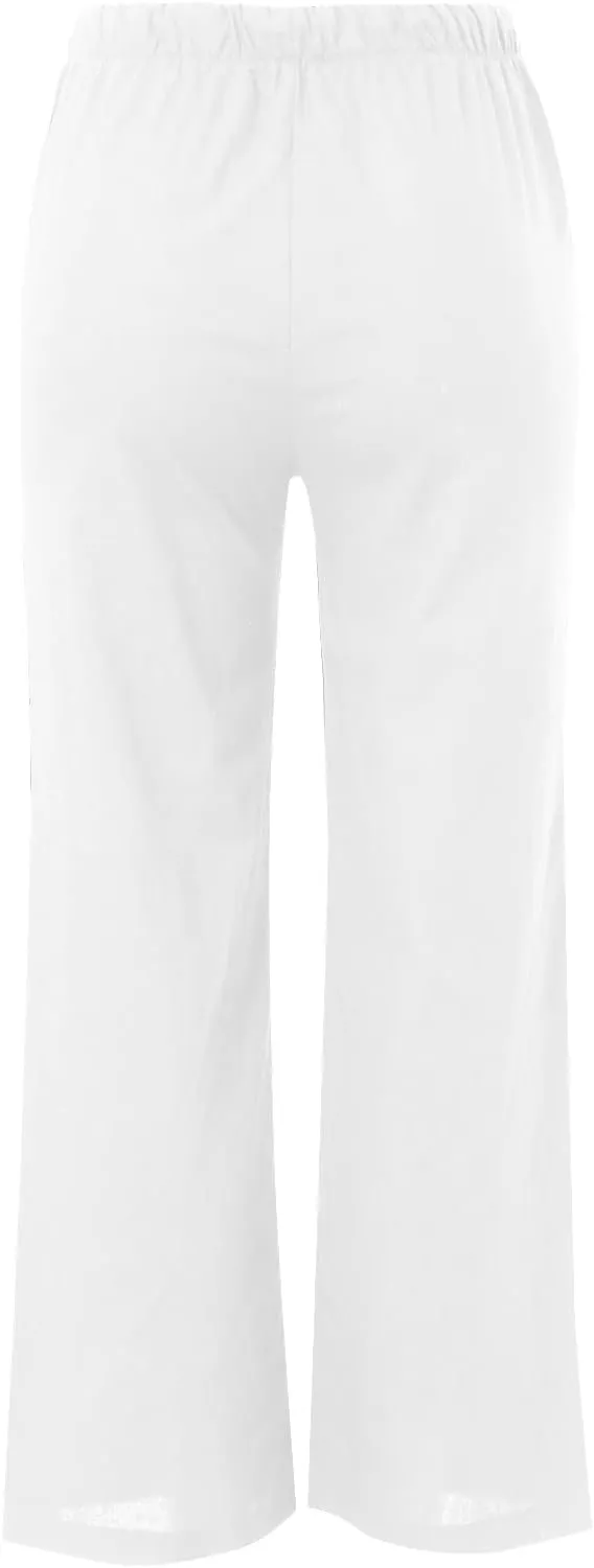 Women's Wide Leg Pants High Elastic Waisted Cotton Linen Pants Summer Palazzo Lounge Pants Casual Comfy Trousers with Pockets