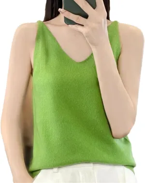Wool Women Camisole Solid V-Neck Tank Tops Sleeveless Knitted Clothing Soft Thin Vest
