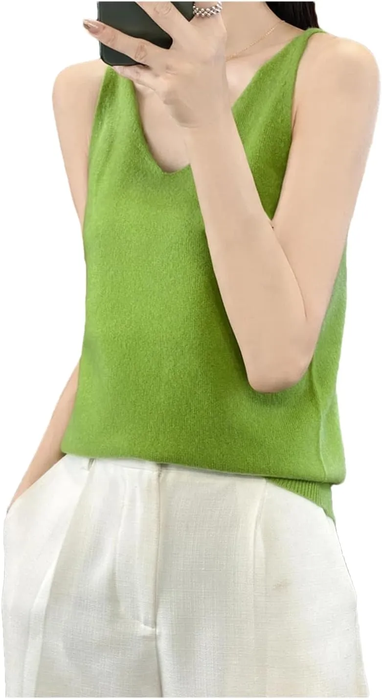 Wool Women Camisole Solid V-Neck Tank Tops Sleeveless Knitted Clothing Soft Thin Vest