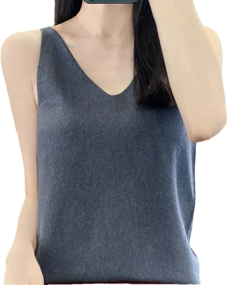 Wool Women Camisole Solid V-Neck Tank Tops Sleeveless Knitted Clothing Soft Thin Vest