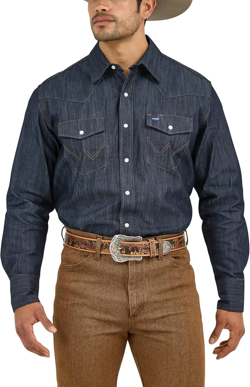 Wrangler Men's Premium Performance Advanced Comfort Cowboy Cut Long Sleeve Spread Collar Solid Shirt