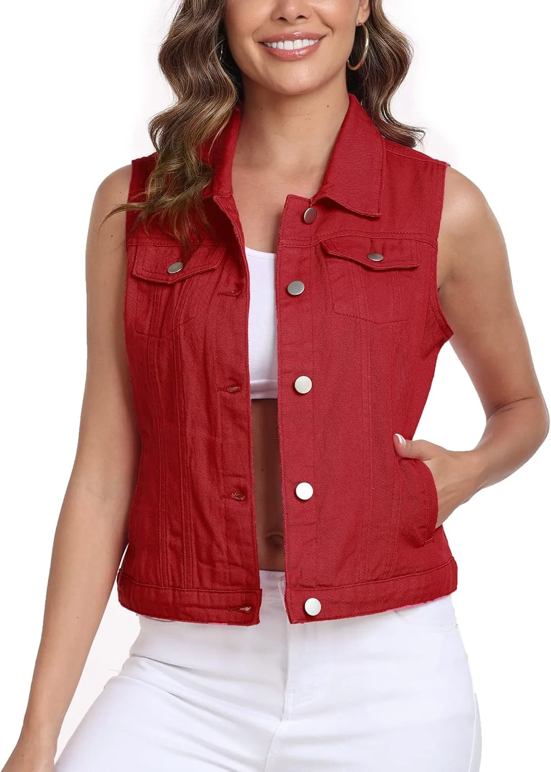Xeoxarel Women's Denim Vest, Sleeveless Jean Jacket (XS-XXL)