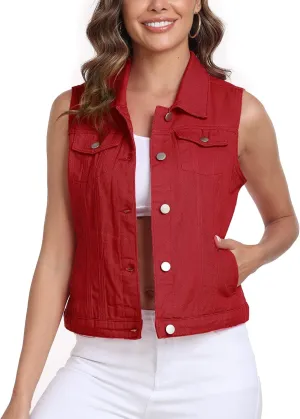 Xeoxarel Women's Denim Vest, Sleeveless Jean Jacket (XS-XXL)