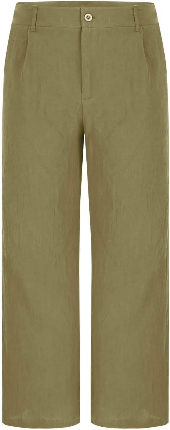 Xiaojmake Linen Pants for Men Casual Loose Fit Elastic Drawstring Waist Baggy Trousers Summer Straight Beach Pant Lightweight