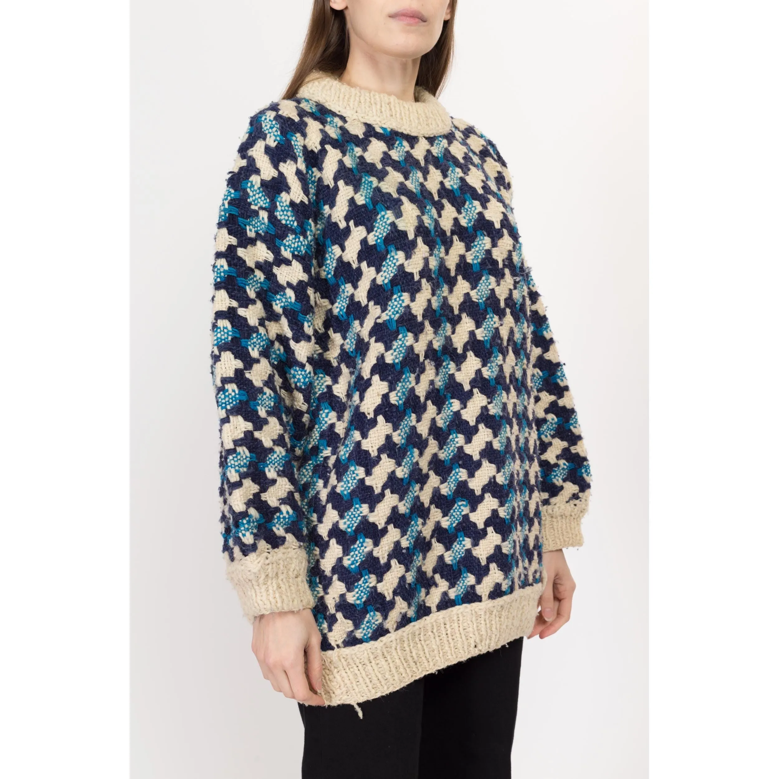 XL 80s Ecuadorian Geometric Chunky Knit Sweater