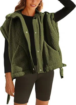 Yeokou Women's Fleece Vest Casual Sleeveless Button Down Winter Warm Sherpa Jacket with Pockets