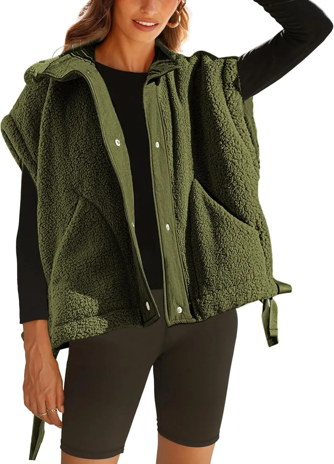 Yeokou Women's Fleece Vest Casual Sleeveless Button Down Winter Warm Sherpa Jacket with Pockets