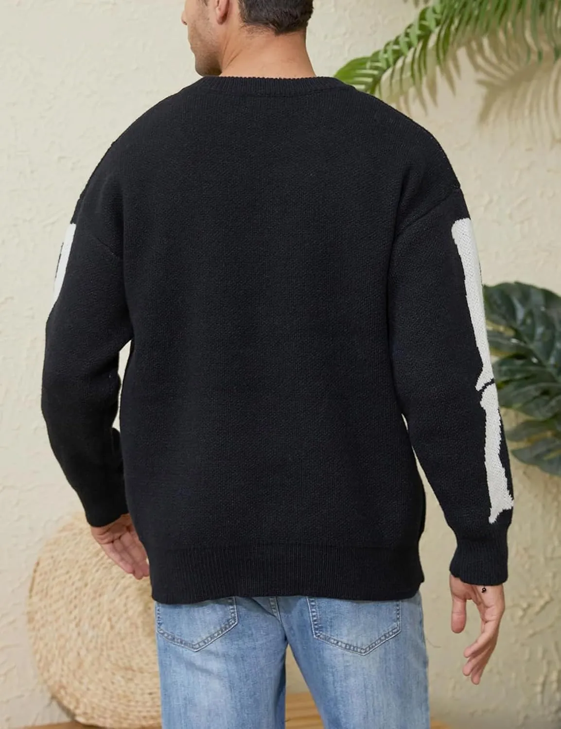 Yimoon Men Sweaters Oversized Graphic Casual Cable Knitted Jumper Pullover Cute Unisex Crewneck Retro Couple Tops
