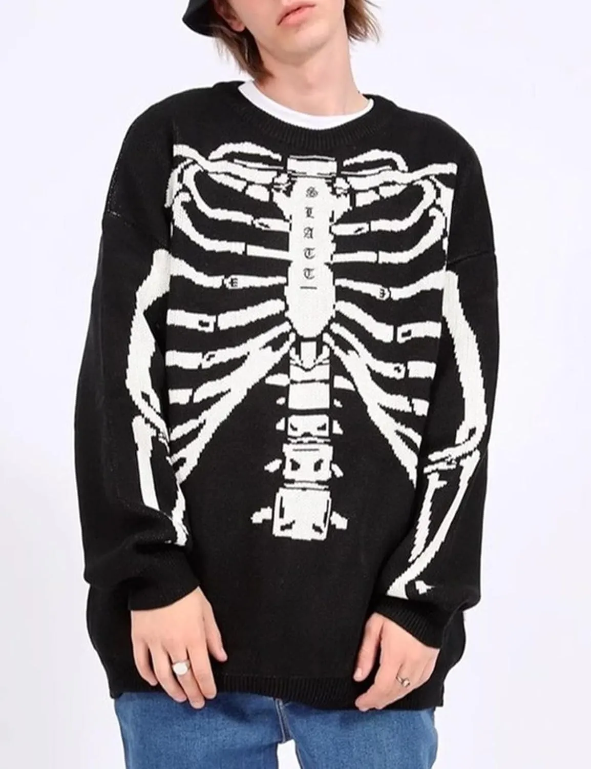 Yimoon Men Sweaters Oversized Graphic Casual Cable Knitted Jumper Pullover Cute Unisex Crewneck Retro Couple Tops