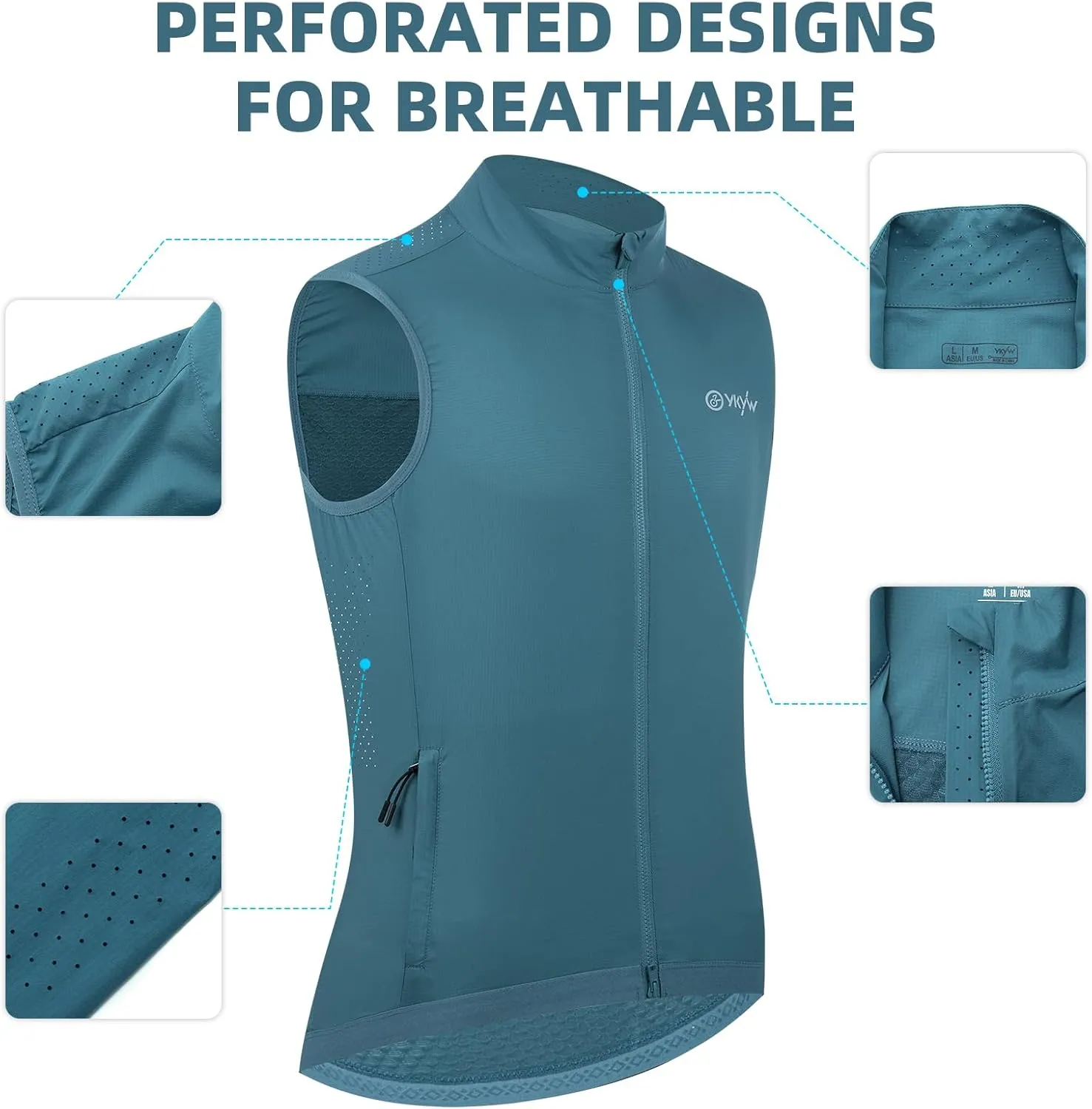 YKYWBIKE Cycling Vest for Men,Micro Softshell Windproof Bike Vest,Water Resistance Sleeveless Cycling Windbreaker