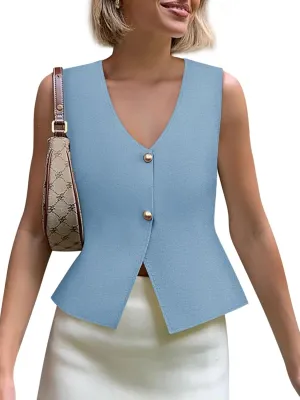 Yousify Womens Sweater Vest V Neck Button Down Crop Knit Tank Top Fashion 2025 Sleeveless Basic Cardigans