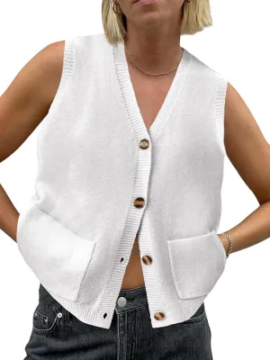 ZDC Womens Sleeveless Sweater Vest Summer Button Down V Neck Tank Tops Lightweight Cardigan with Pockets