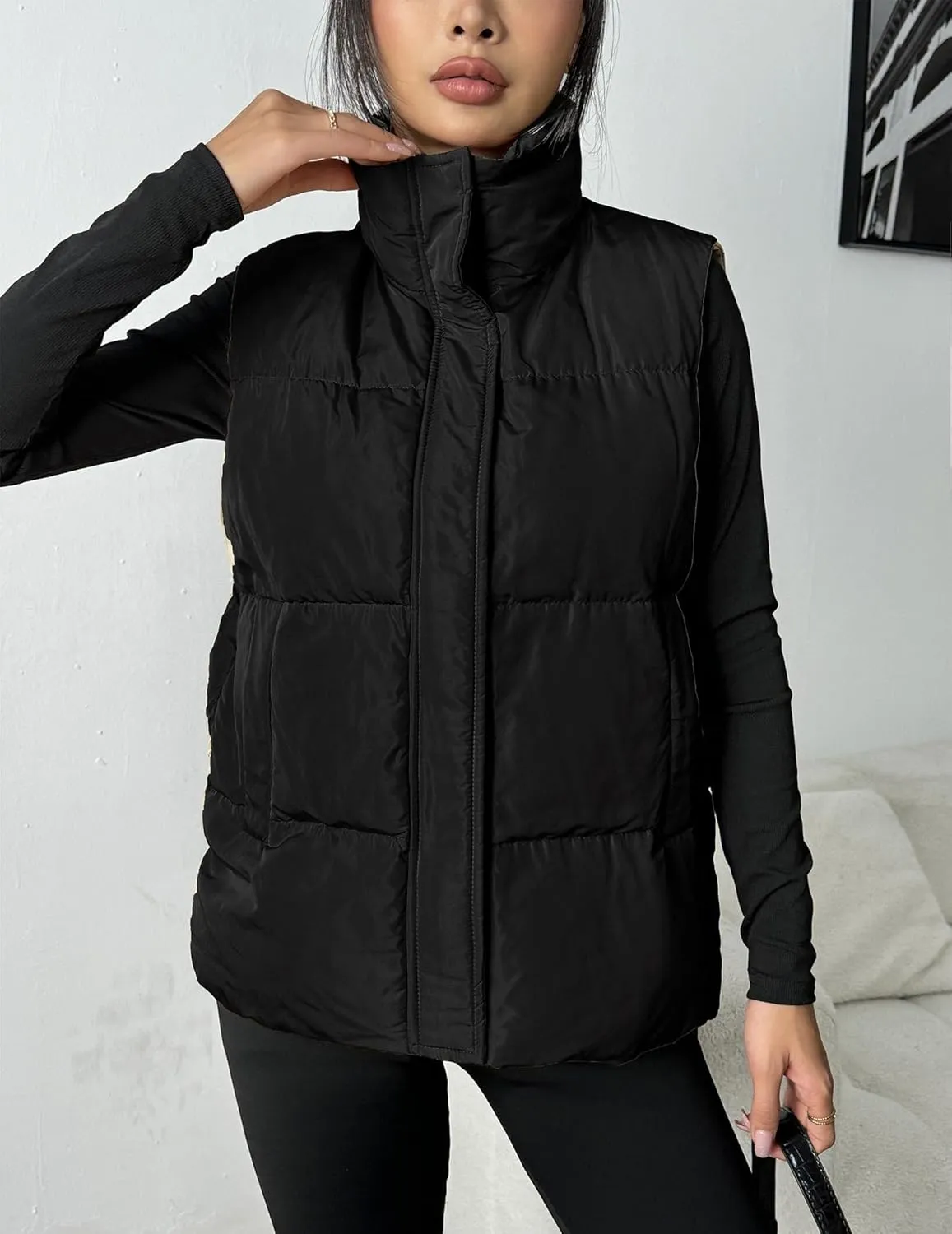 Zeagoo Women Puffer Vest Lightweight Stand Collar Sleeveless Winter Warm Zip Up Padded Outerwear Jackets with Pockets S-XXL
