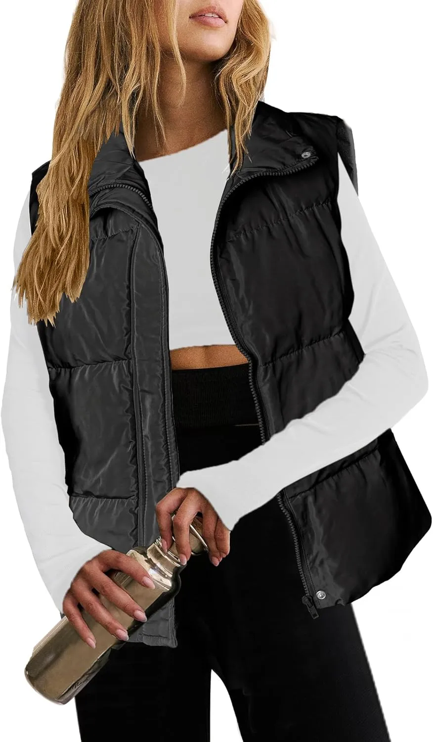 Zeagoo Women Puffer Vest Lightweight Stand Collar Sleeveless Winter Warm Zip Up Padded Outerwear Jackets with Pockets S-XXL