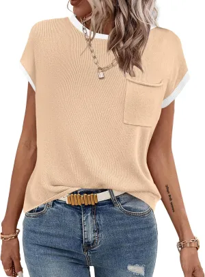 Zeagoo Womens Sweater Vest Fall 2025 Loose Fit Cape Sleeve Knit Ribbed Tank Tops with Front Pocket S-XXL