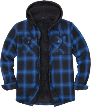 ZENTHACE Men's Sherpa Lined Full Zip Hooded Plaid Shirt Jacket