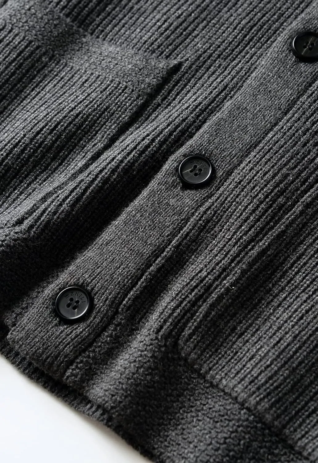 ZHILI Men's Shawl Collar Cardigan Sweater Slim Fit Cable Knit Button up Black Merino Wool Sweater