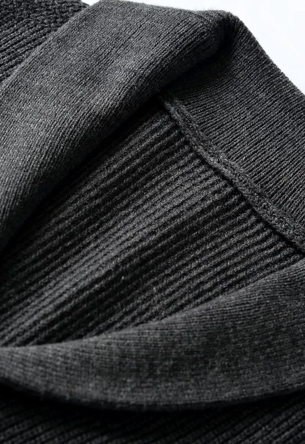 ZHILI Men's Shawl Collar Cardigan Sweater Slim Fit Cable Knit Button up Black Merino Wool Sweater