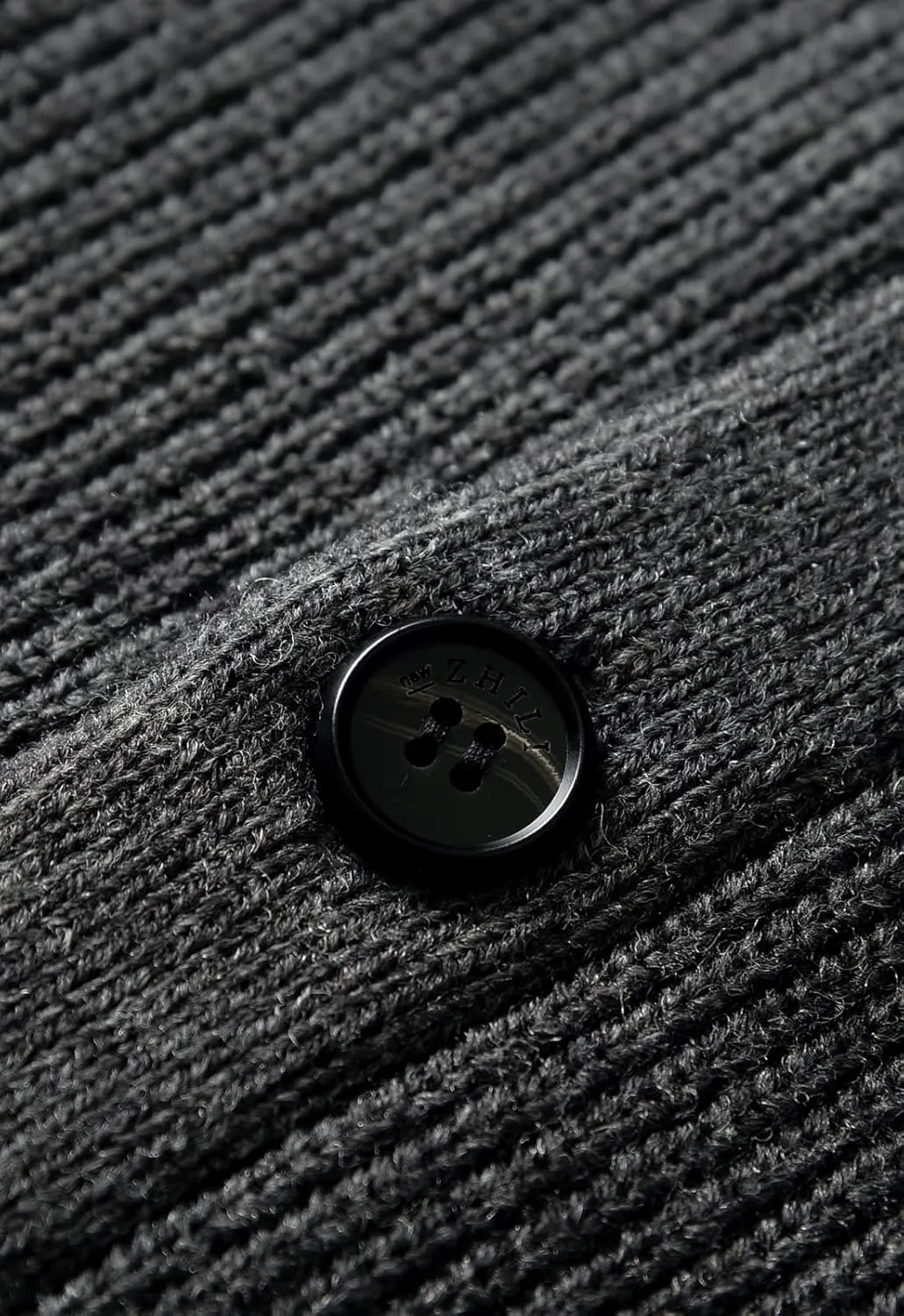 ZHILI Men's Shawl Collar Cardigan Sweater Slim Fit Cable Knit Button up Black Merino Wool Sweater