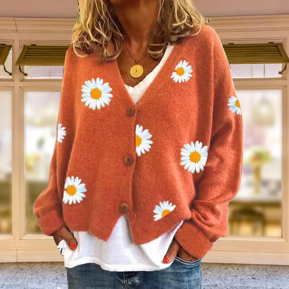 ZOCAVIA Women's Floral Knit Sweaters Cardigan Fall Winter Button Down Open Front Casual Flower Embroidered Cropped Sweaters