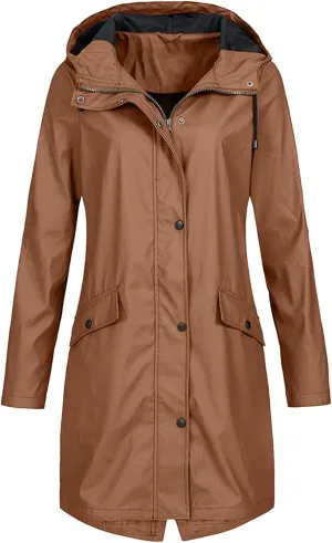 ZYXTIM Women's Oversize Raincoat Waterproof Lightweight Hooded Rain Jacket Loose Warm Winderbreaker Rain Slicker Trench Coat