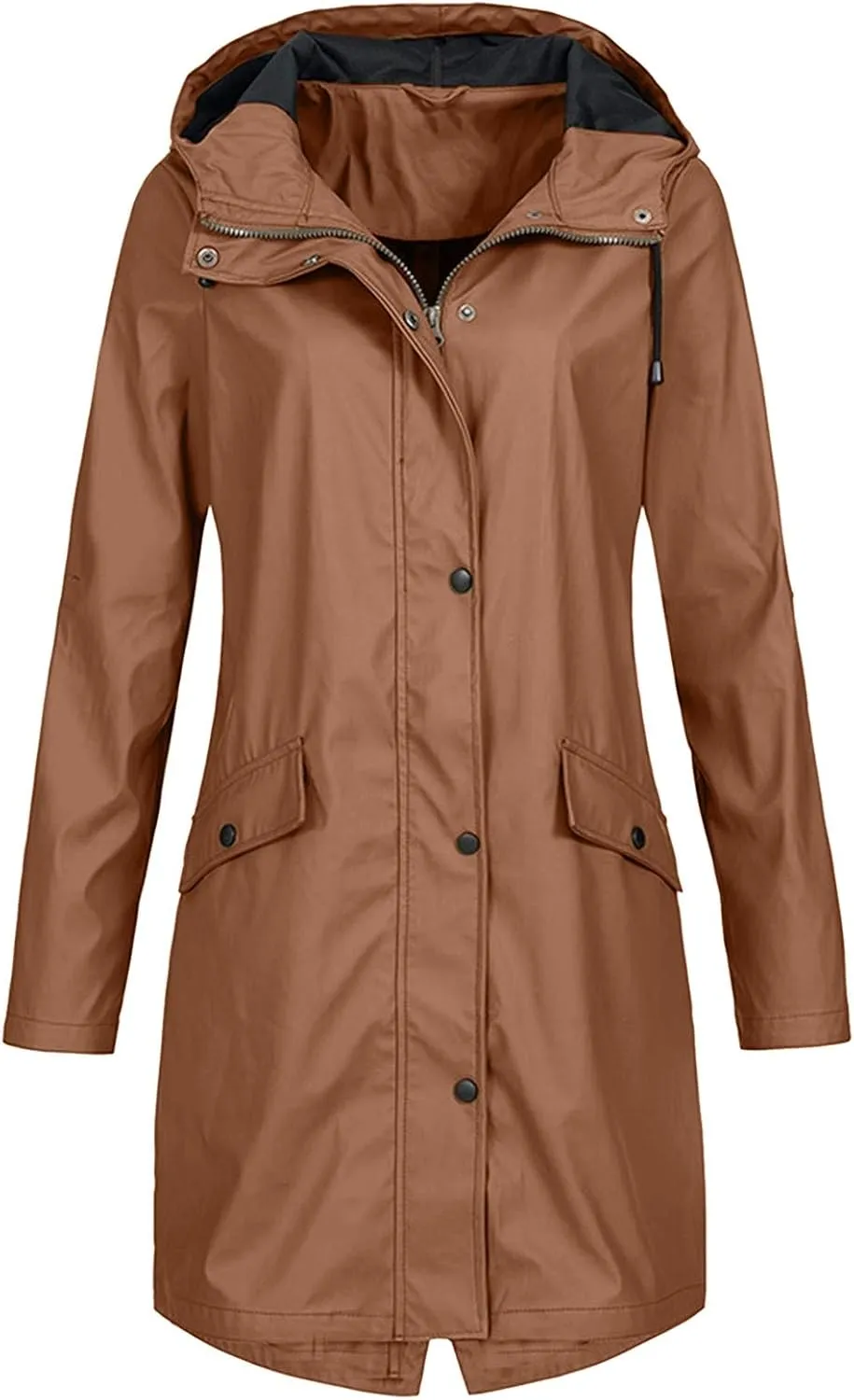 ZYXTIM Women's Oversize Raincoat Waterproof Lightweight Hooded Rain Jacket Loose Warm Winderbreaker Rain Slicker Trench Coat